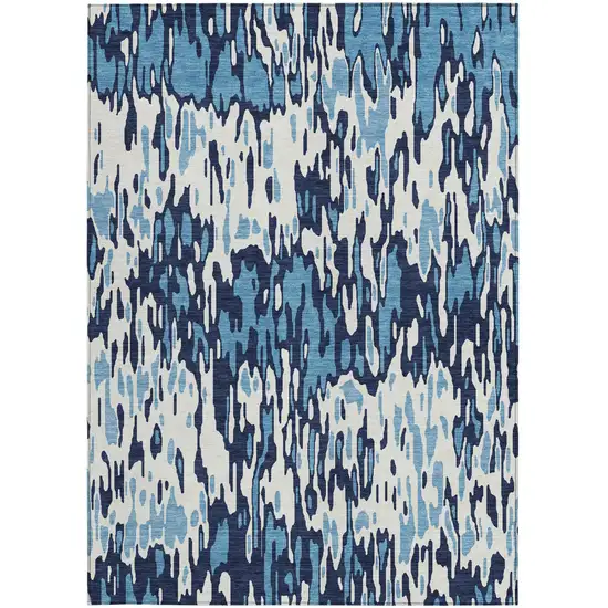 Blue Aqua And Ivory Striped Washable Indoor Outdoor Area Rug Photo 6