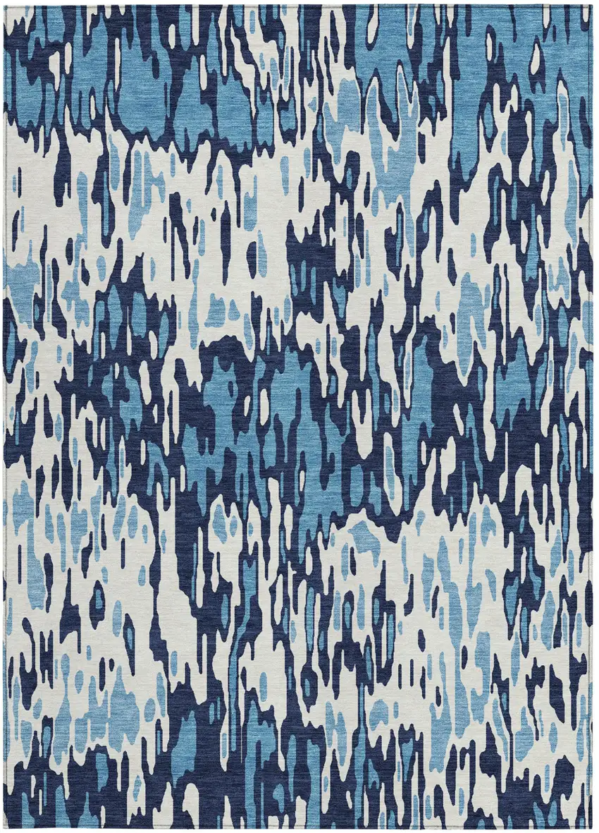Blue Aqua And Ivory Striped Washable Indoor Outdoor Area Rug Photo 6