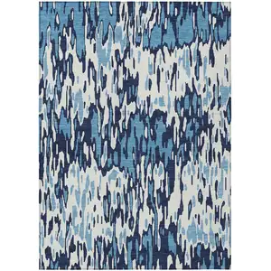 Photo of Blue Aqua And Ivory Striped Washable Indoor Outdoor Area Rug