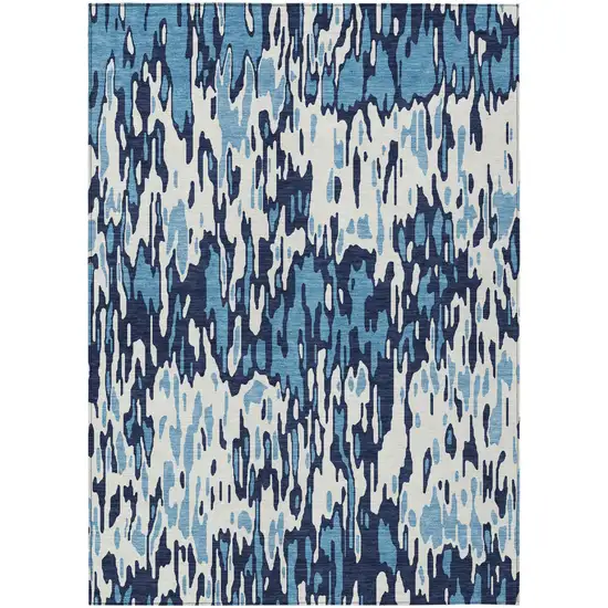 Blue Aqua And Ivory Striped Washable Indoor Outdoor Area Rug Photo 2