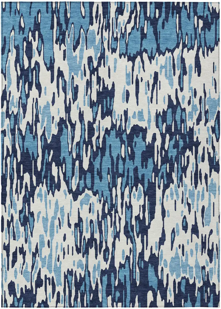 Blue Aqua And Ivory Striped Washable Indoor Outdoor Area Rug Photo 2