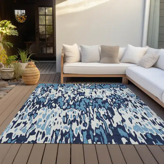 Blue Aqua And Ivory Striped Washable Indoor Outdoor Area Rug Photo 7