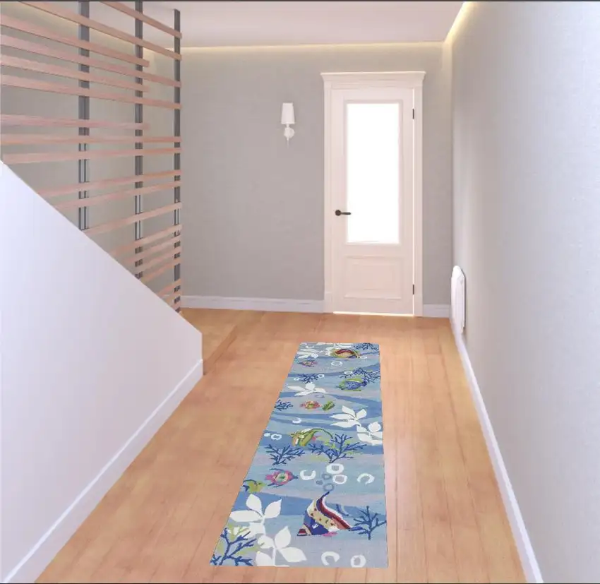 2' X 7' Blue Aquatic Tropical Runner Rug Photo 2