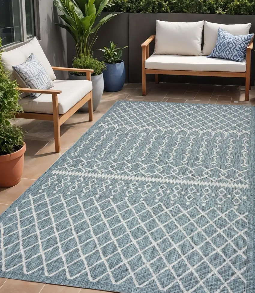 Blue And Gray Indoor Outdoor Area Rug Photo 2