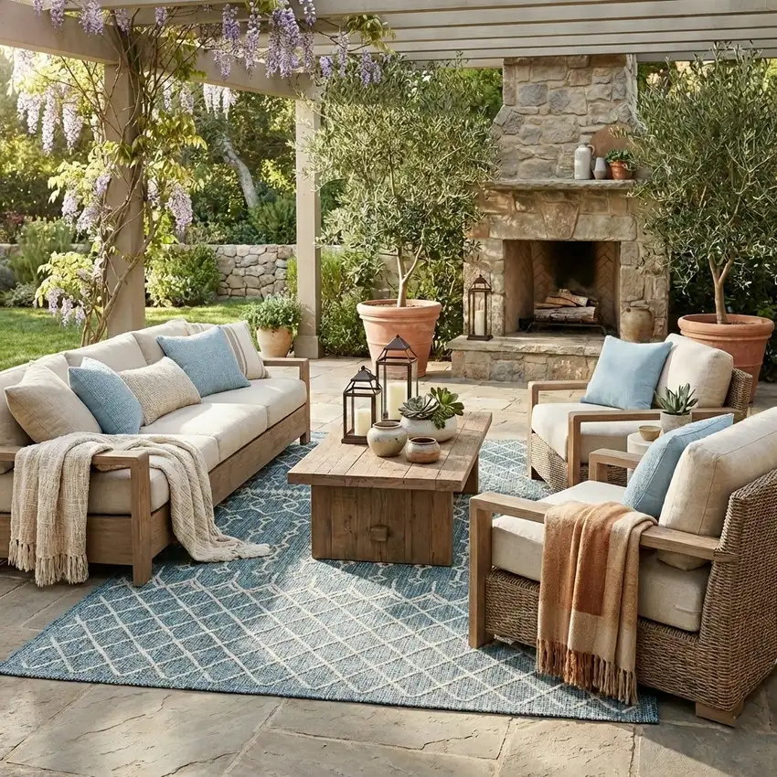 Blue And Gray Indoor Outdoor Area Rug Photo 5