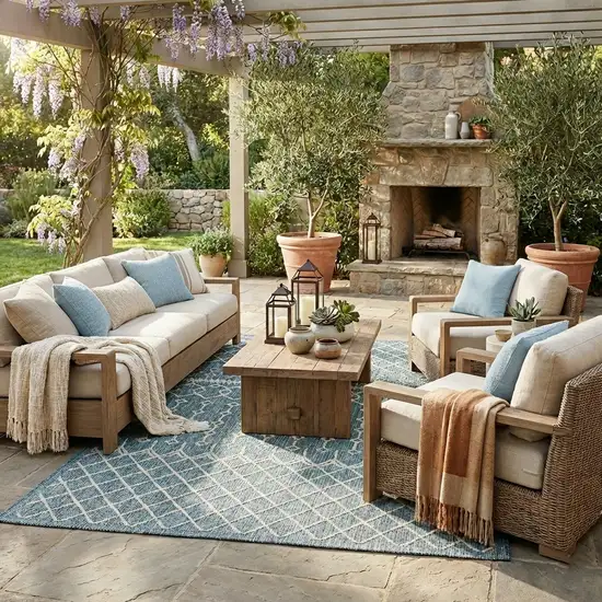 Blue And Gray Indoor Outdoor Area Rug Photo 5