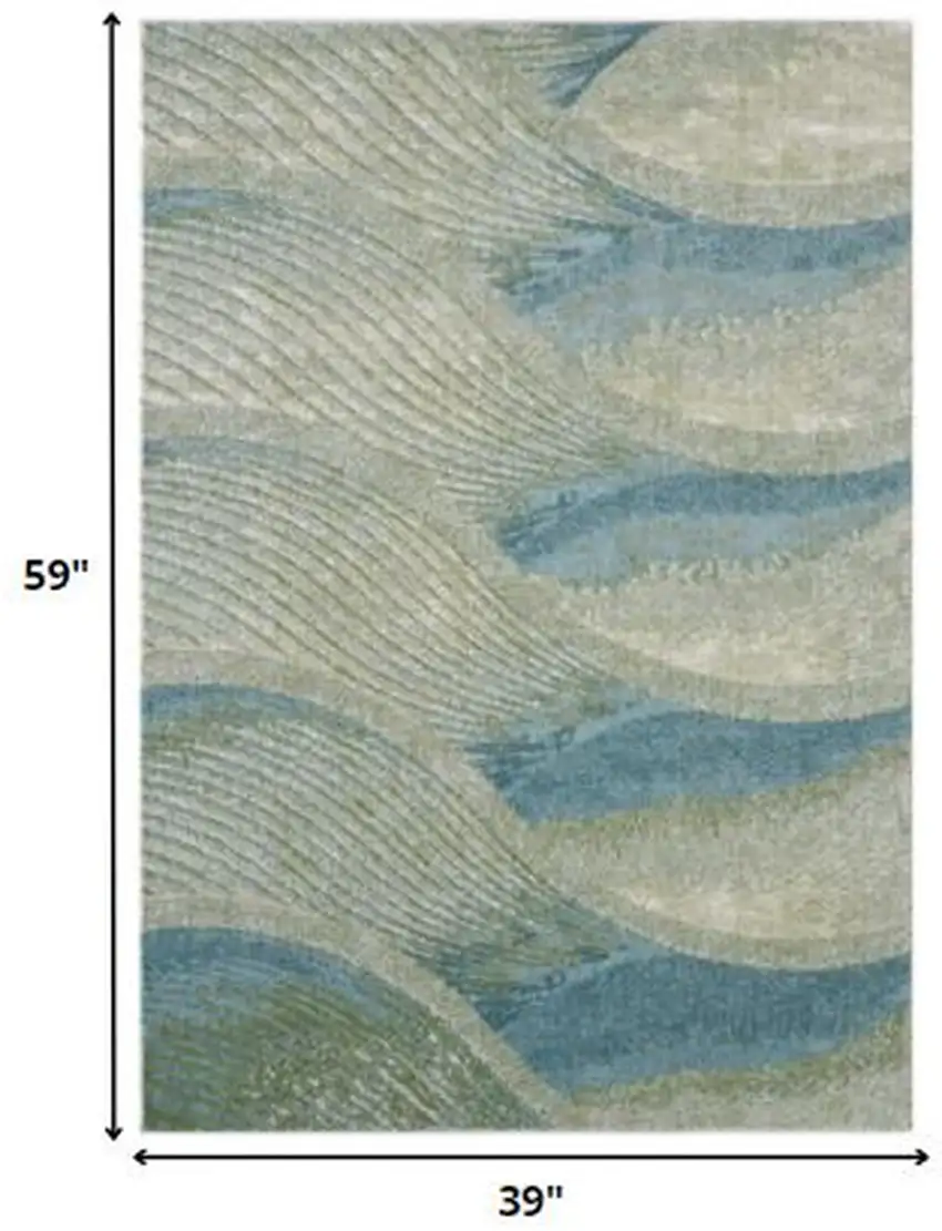 Blue Beige Abstract Waves Modern Area Rug Photo 3