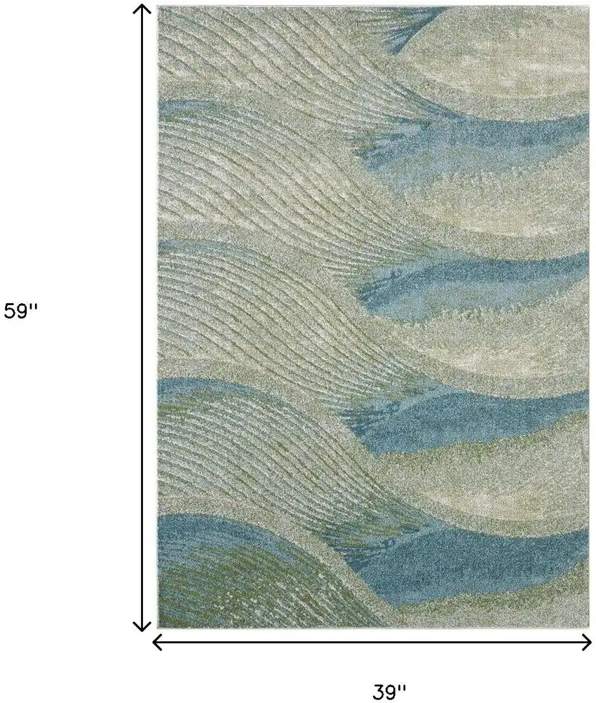 Beige Blue And Sage Abstract Area Rug Photo 3