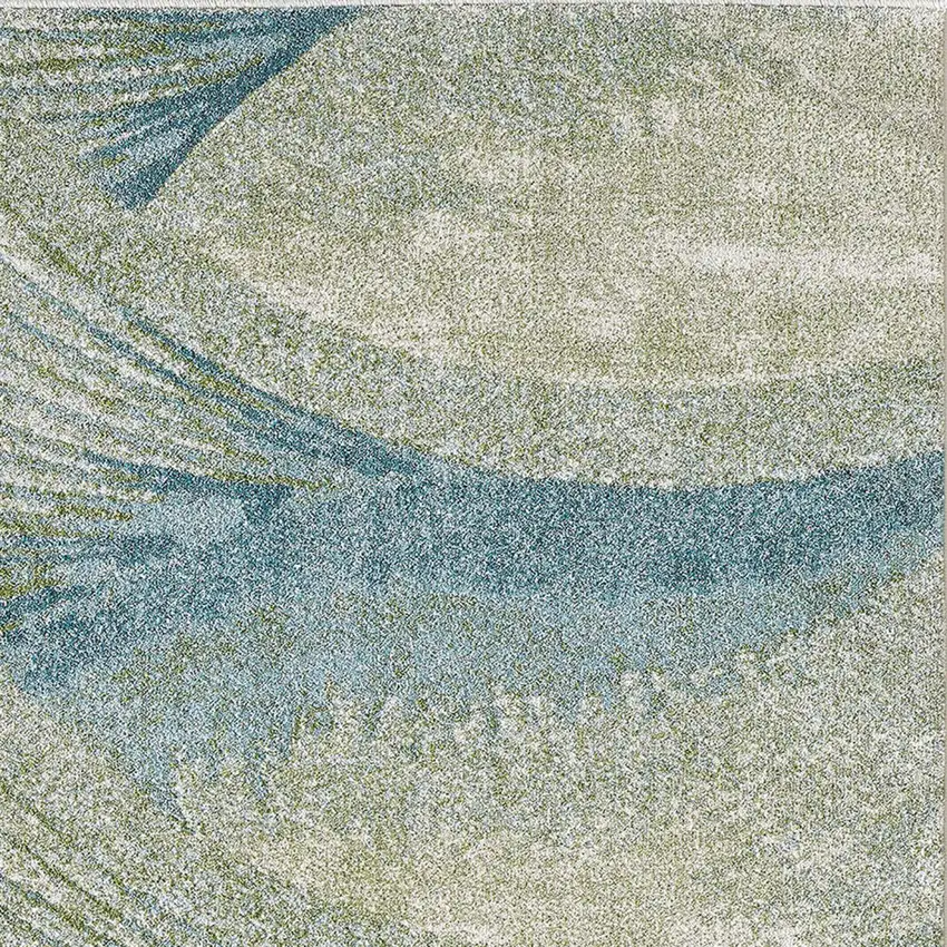 Blue Beige Abstract Waves Modern Area Rug Photo 2