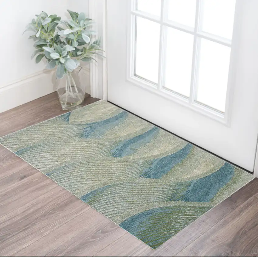 Blue Abstract Dhurrie Area Rug Photo 1