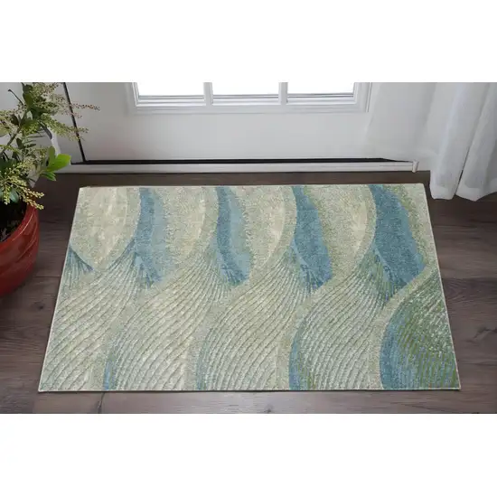 Beige Blue And Sage Abstract Area Rug Photo 1