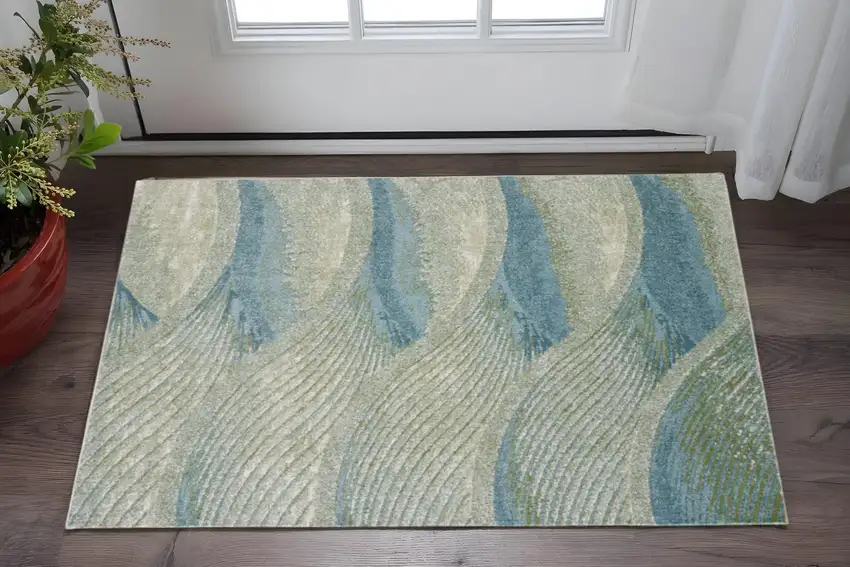 Beige Blue And Sage Abstract Area Rug Photo 1
