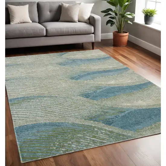 Beige Blue And Sage Abstract Area Rug Photo 1