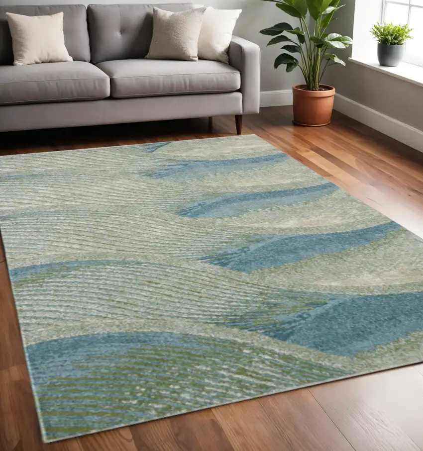 Beige Blue And Sage Abstract Area Rug Photo 1