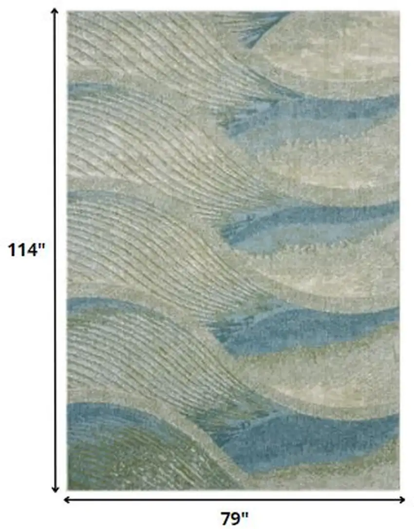 Blue Beige Abstract Waves Modern Area Rug Photo 4
