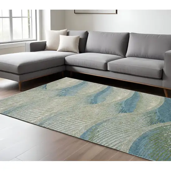 Beige Blue And Sage Abstract Area Rug Photo 1