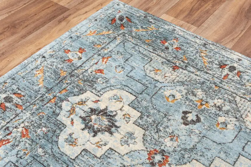 Blue Beige And Apricot New Zealand Lambs Wool Oriental Hand Carved Handmade Area Rug Photo 5