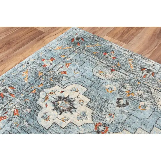 Blue Beige And Apricot New Zealand Lambs Wool Oriental Hand Carved Handmade Area Rug Photo 5