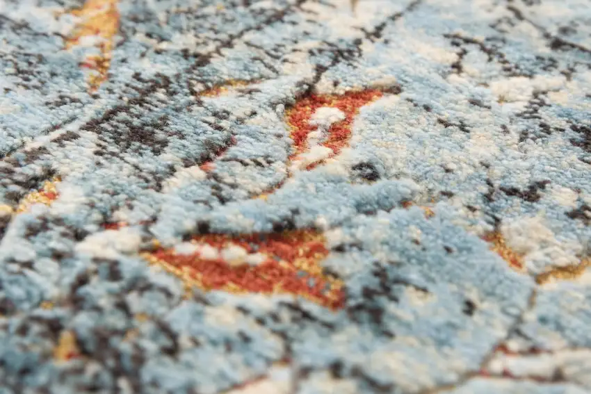 Blue Beige And Apricot New Zealand Lambs Wool Oriental Hand Carved Handmade Area Rug Photo 4