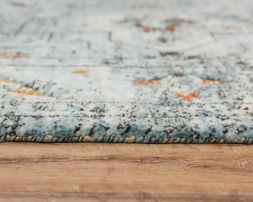 Blue Beige And Apricot New Zealand Lambs Wool Oriental Hand Carved Handmade Area Rug Photo 1
