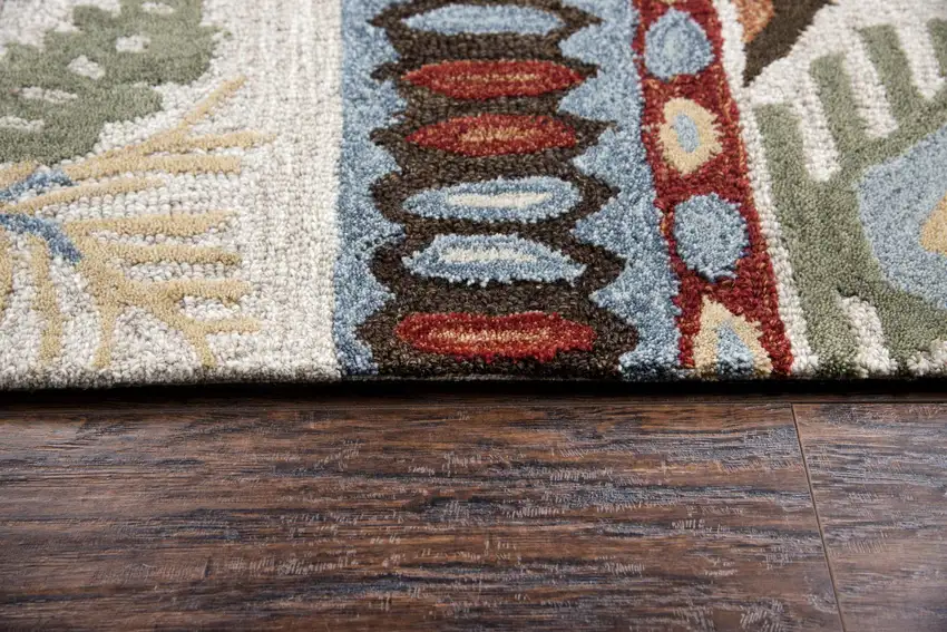 Blue Beige And Brown Wool Southwestern Hand Tufted Area Rug Photo 5