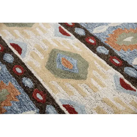 Blue Beige And Brown Wool Southwestern Hand Tufted Area Rug Photo 4