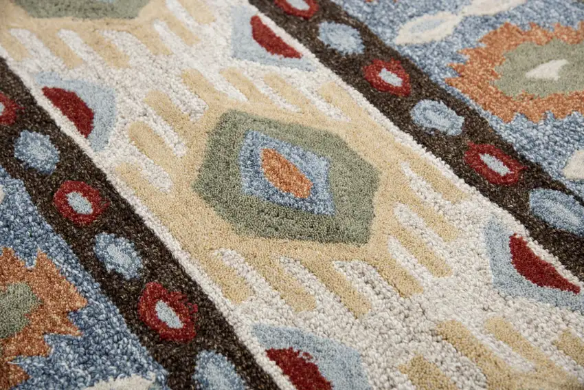 Blue Beige And Brown Wool Southwestern Hand Tufted Area Rug Photo 4
