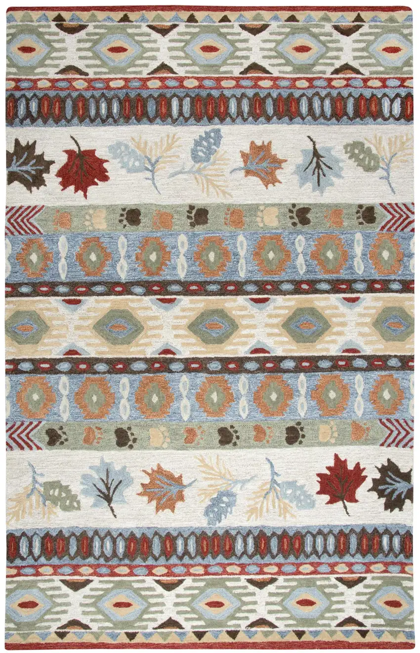 Blue Beige And Brown Wool Southwestern Hand Tufted Area Rug Photo 2