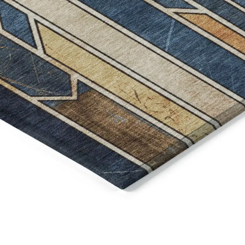 Blue Beige And Copper Geometric Washable Indoor Outdoor Area Rug Photo 3