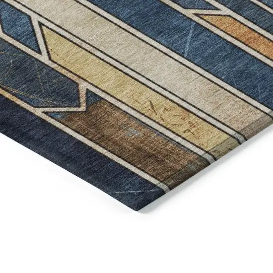 Blue Beige And Copper Geometric Washable Indoor Outdoor Area Rug Photo 5