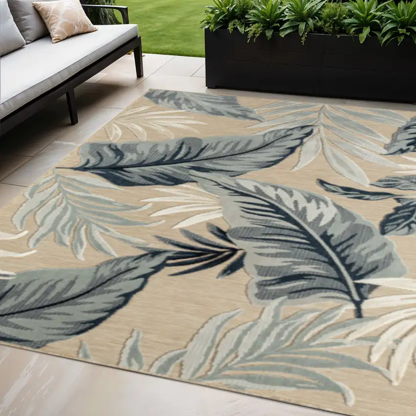 Blue And Beige Indoor Outdoor Area Rug Photo 2