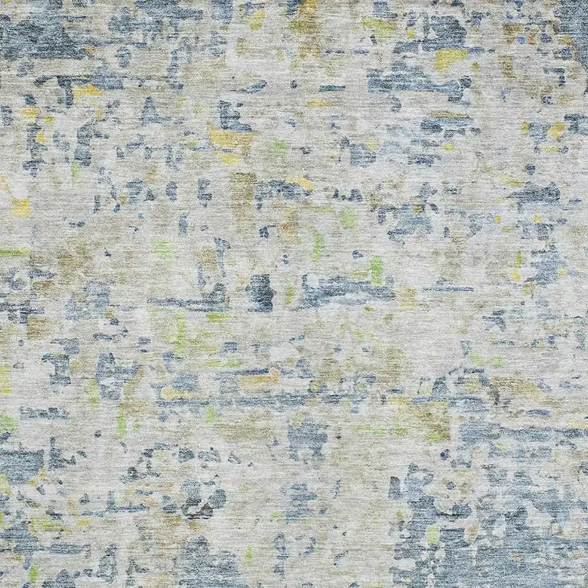 Blue Beige And Gold Abstract Washable Area Rug With UV Protection Photo 6