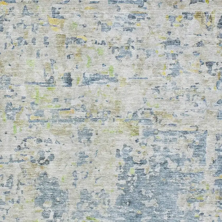 Blue Beige And Gold Abstract Washable Area Rug With UV Protection Photo 3