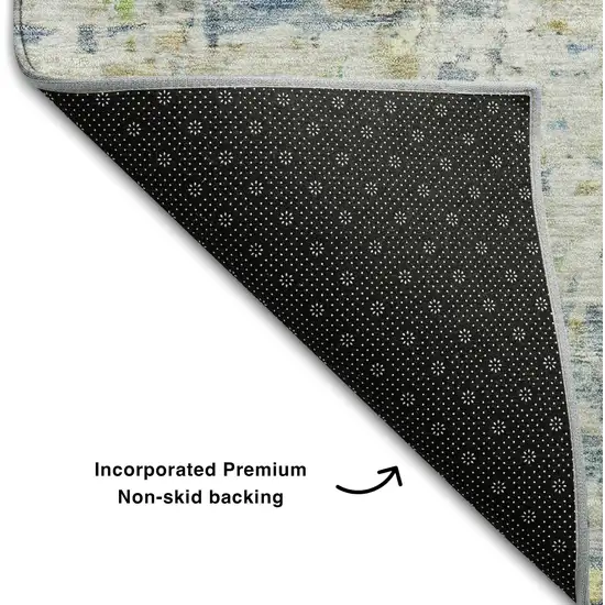 Blue Beige And Gold Abstract Washable Area Rug With UV Protection Photo 7