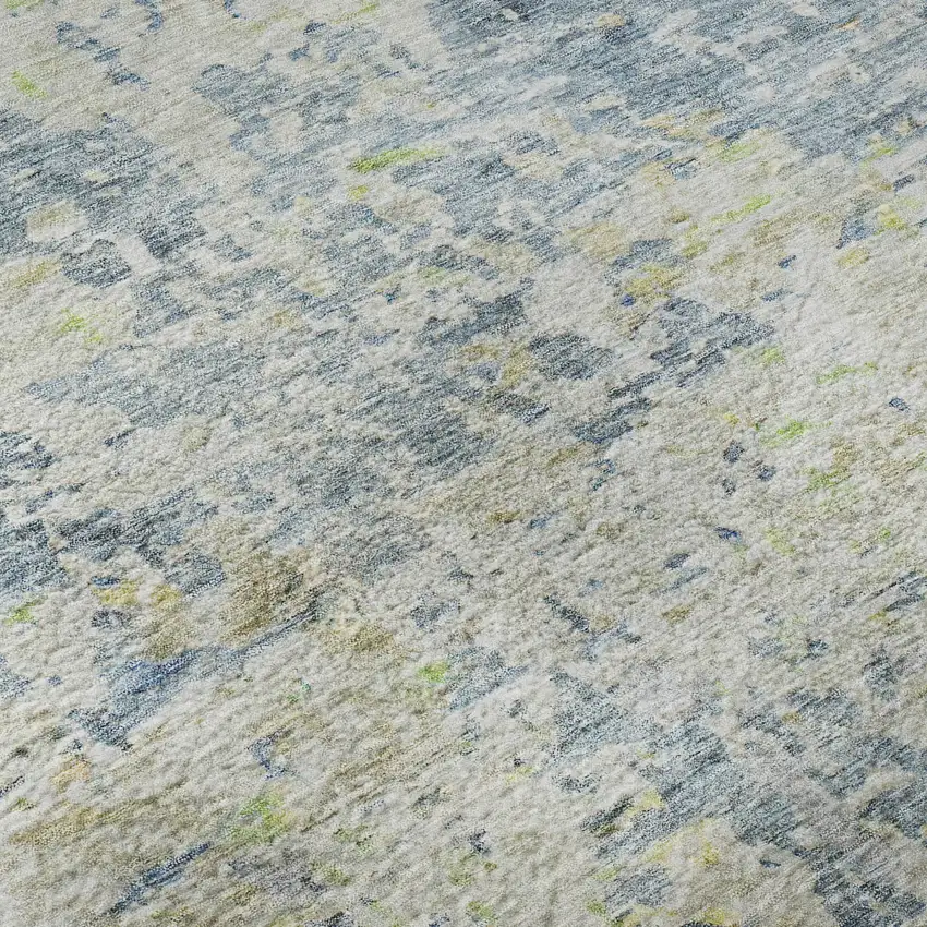 Blue Beige And Gold Abstract Washable Area Rug With UV Protection Photo 1