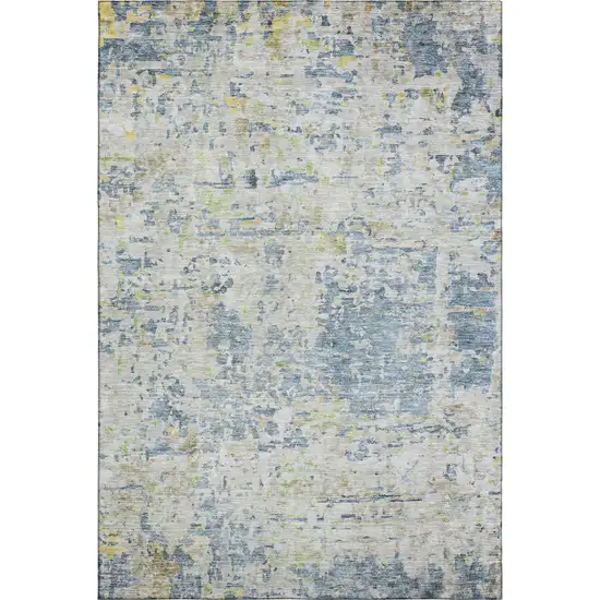 Blue Beige And Gold Abstract Washable Area Rug With UV Protection Photo 6