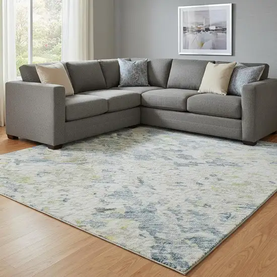 Blue Beige And Gold Abstract Washable Area Rug With UV Protection Photo 2