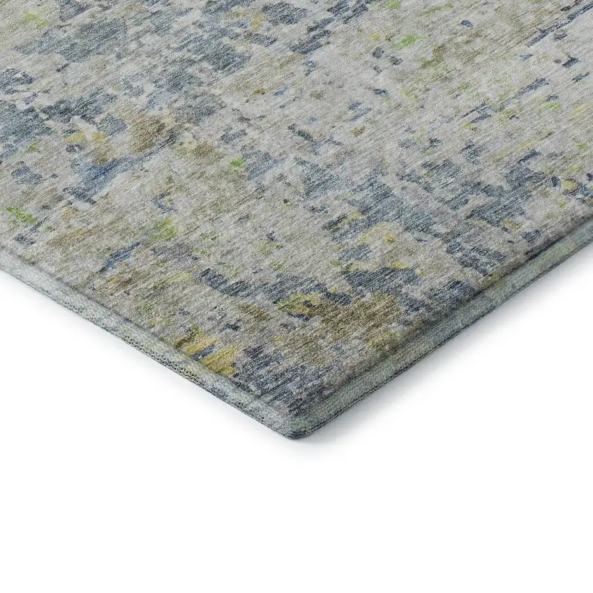 Blue Beige And Gold Abstract Washable Area Rug With UV Protection Photo 8