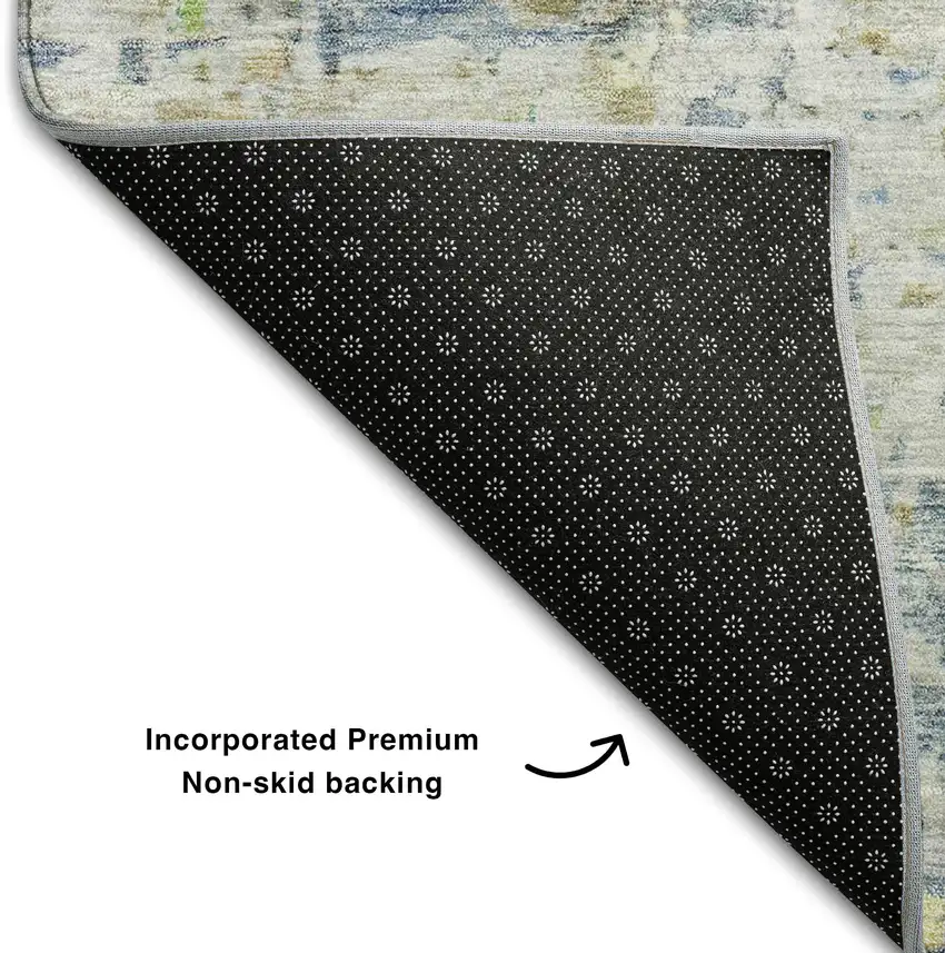 Blue Beige And Gold Abstract Washable Area Rug With UV Protection Photo 8