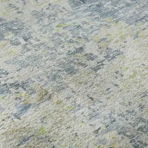 Photo of Blue Beige And Gold Abstract Washable Area Rug With UV Protection