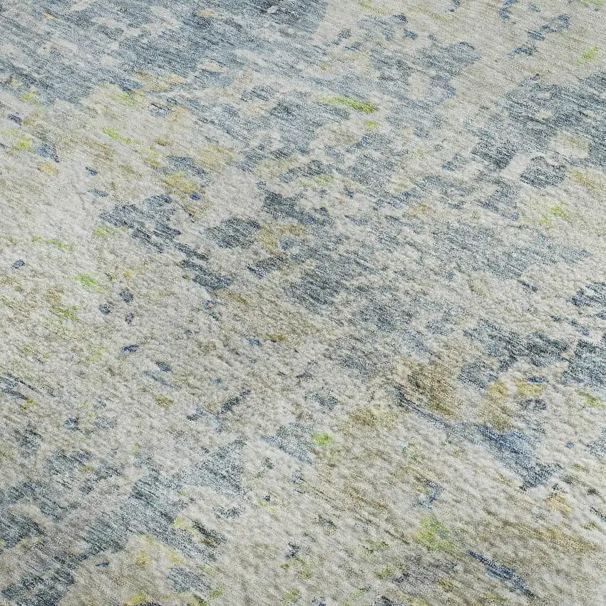 Blue Beige And Gold Abstract Washable Area Rug With UV Protection Photo 3