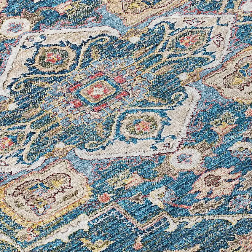 Blue Beige And Gold Oriental Washable Indoor Outdoor Area Rug Photo 6