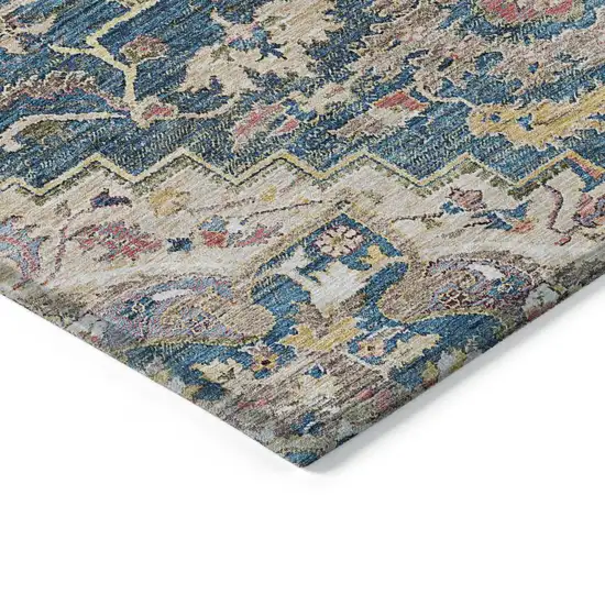 Blue Beige And Gold Oriental Washable Indoor Outdoor Area Rug Photo 5