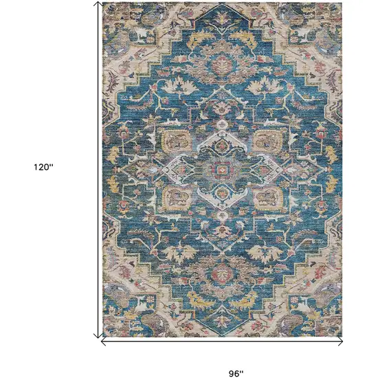 Blue Beige And Gold Oriental Washable Indoor Outdoor Area Rug Photo 3