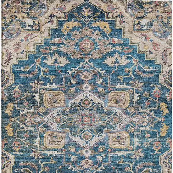 Blue Beige And Gold Oriental Washable Indoor Outdoor Area Rug Photo 7