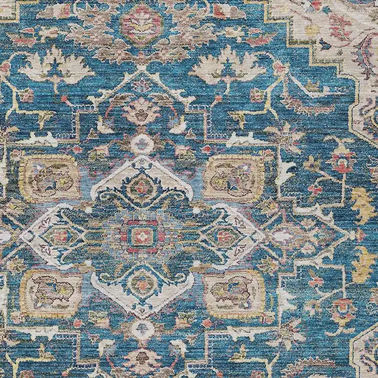 Blue Beige And Gold Oriental Washable Indoor Outdoor Area Rug Photo 7