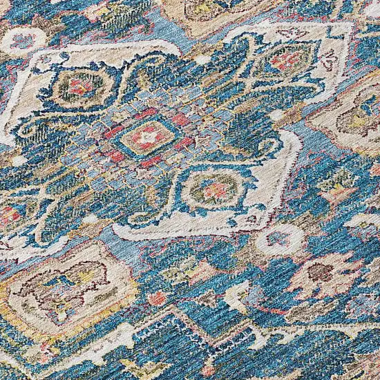 Blue Beige And Gold Oriental Washable Indoor Outdoor Area Rug Photo 6