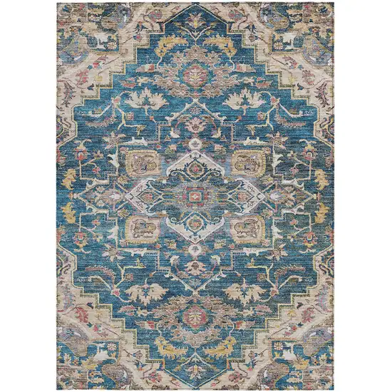 Blue Beige And Gold Oriental Washable Indoor Outdoor Area Rug Photo 8