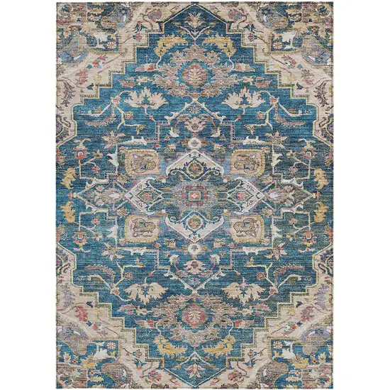 Blue Beige And Gold Oriental Washable Indoor Outdoor Area Rug Photo 8