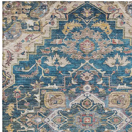 Blue Beige And Gold Oriental Washable Indoor Outdoor Area Rug Photo 7
